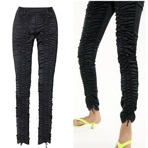 Ruve Loe Black Satin Ruched Skinny Slim Pants - S